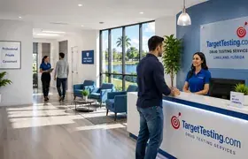 Reception desk and waiting area at Target Testing
